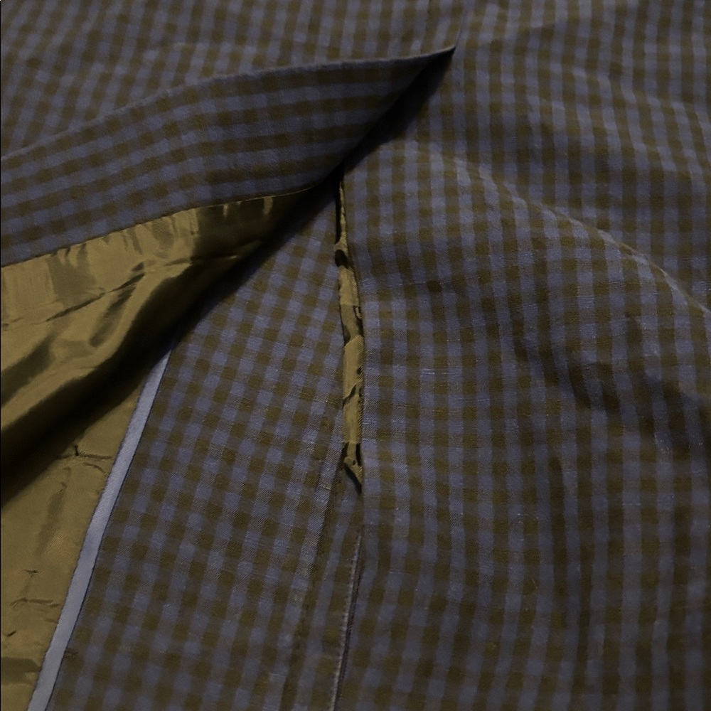 VTG Semantiks Dark Blue & Black Gingham Silk Linen Trench Coat SZ 22W peacoat - Picture 15 of 15